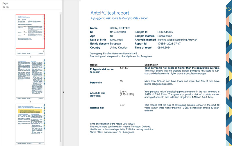 Male Multi Cancer Risk Risk Scoring Example Report